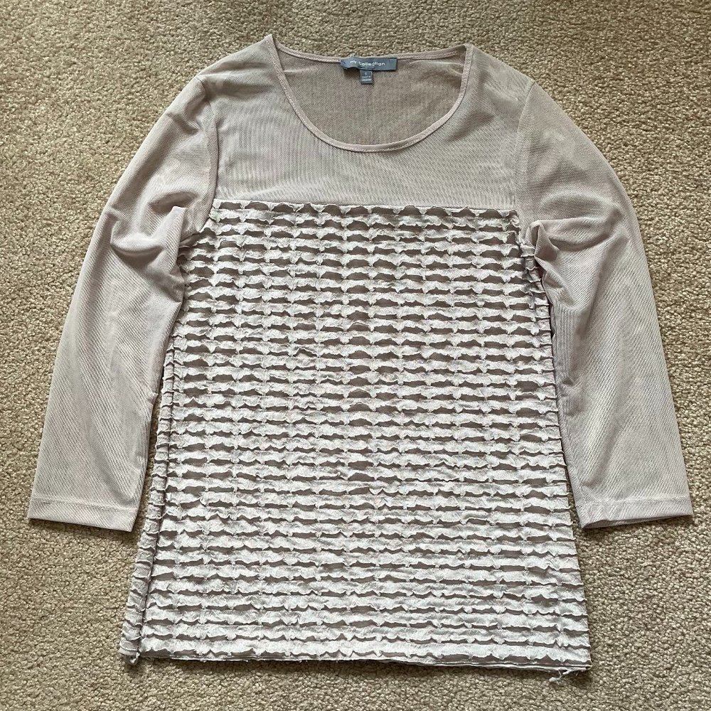 NY Collection Taupe 3/4 Sleeve Blouse Small